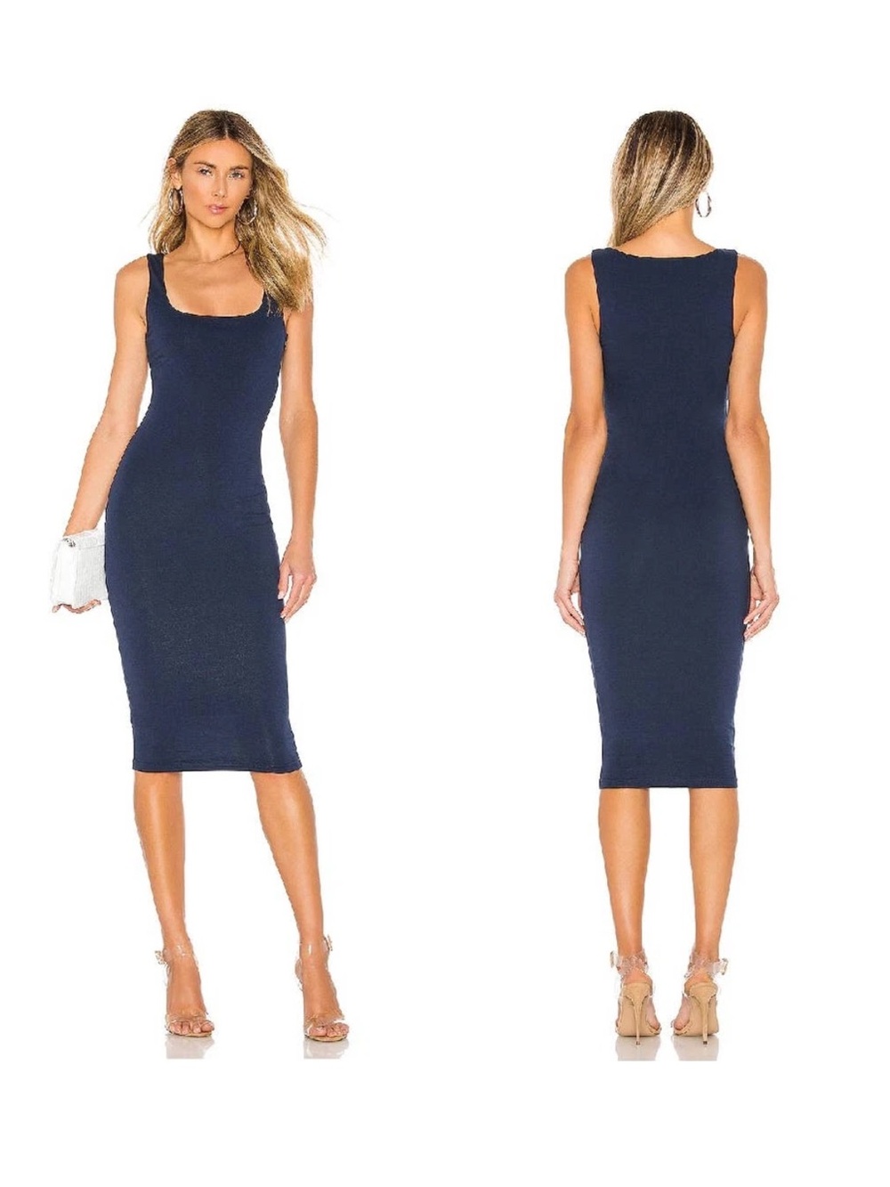 SUPERDOWN navy blue carlina square neck midi dress medium